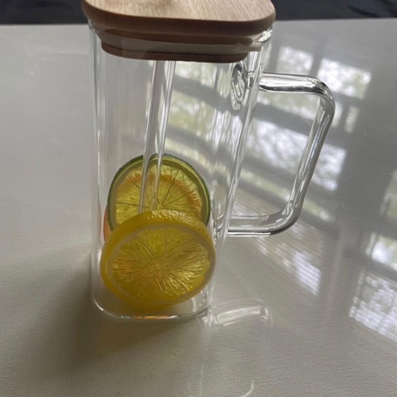 13.5oz Glass Cup w/ Lid & Straw ( 5.5in x 2.4in ) - Picture 6 of 6